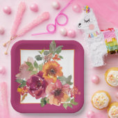 Blume aus Burgund und Orangen Pappteller (Party)