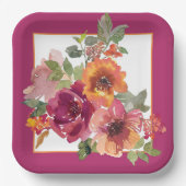 Blume aus Burgund und Orangen Pappteller (Vorderseite)