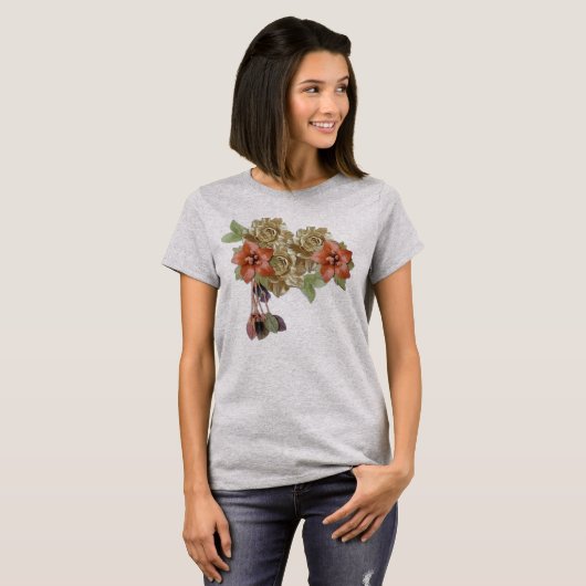 Blume aus Creme und Rotem Leder T-Shirt (Vorne ganz)