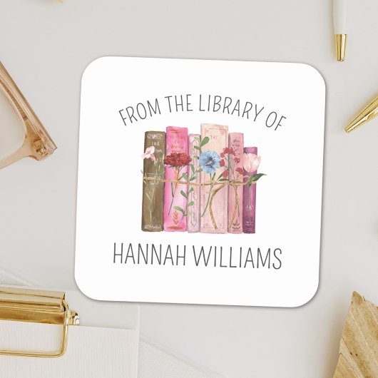 Blume aus der Bibliothek des Buchzeichens Quadratischer Aufkleber