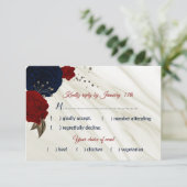 Blume aus der Marine und Bordeaux RSVP Karte (Stehend Vorderseite)