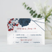 Blume aus der Marine und Bordeaux RSVP Karte (Stehend Vorderseite)