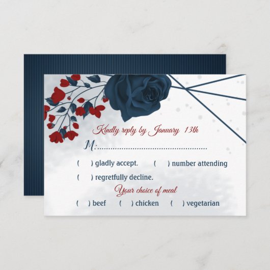 Blume aus der Marine und Bordeaux RSVP Karte (Vorne/Hinten)