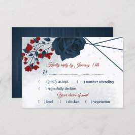 Blume aus der Marine und Bordeaux RSVP Karte