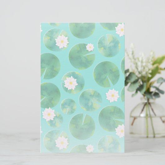 Blume aus der White Water Lilie & Lily Pad Muster Briefpapier (Stehend Vorderseite)