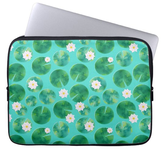 Blume aus der White Water Lilie & Lily Pad Muster Laptopschutzhülle (Vorderseite)