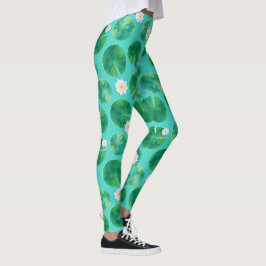 Blume aus der White Water Lilie & Lily Pad Muster Leggings