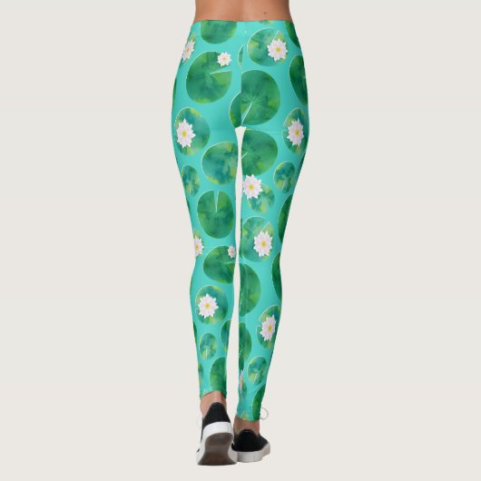 Blume aus der White Water Lilie & Lily Pad Muster Leggings (Rückseite)