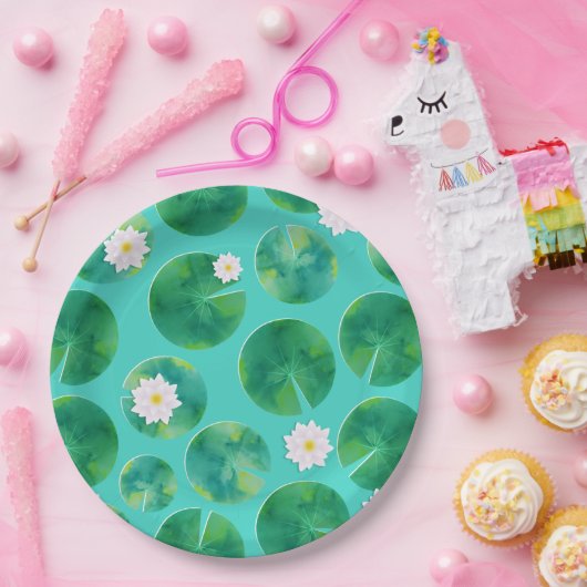 Blume aus der White Water Lilie & Lily Pad Muster Pappteller (Party)