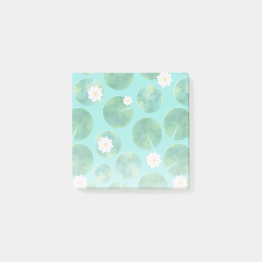 Blume aus der White Water Lilie & Lily Pad Muster Post-it Klebezettel (Vorderseite)