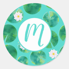 Blume aus der White Water Lilie & Lily Pad Muster Runder Aufkleber