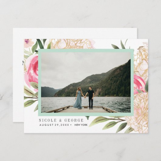 Blume aus Erdholz Foto WEDD SPEICHERN DAS DATUM Ankündigungspostkarte (Vorne/Hinten)