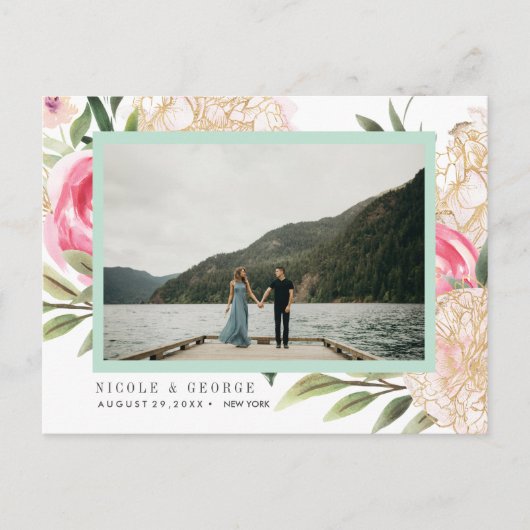 Blume aus Erdholz Foto WEDD SPEICHERN DAS DATUM Ankündigungspostkarte (Vorderseite)