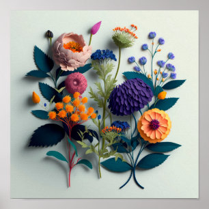 Blume aus farbenfrohen, geschnittenen Papieren Poster