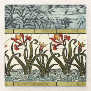 Blume aus festem Glas an der Grenze zu Tan Glasuntersetzer