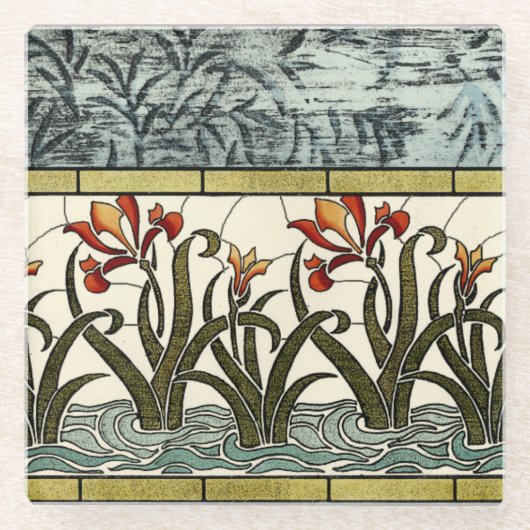 Blume aus festem Glas an der Grenze zu Tan Glasuntersetzer (Vorderseite)