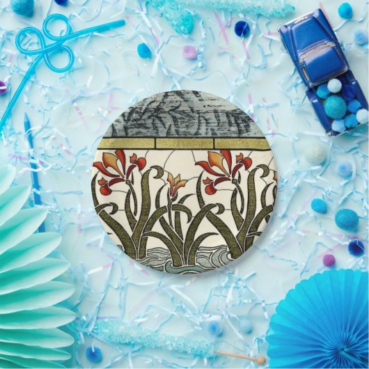 Blume aus festem Glas an der Grenze zu Tan Pappteller (Party)