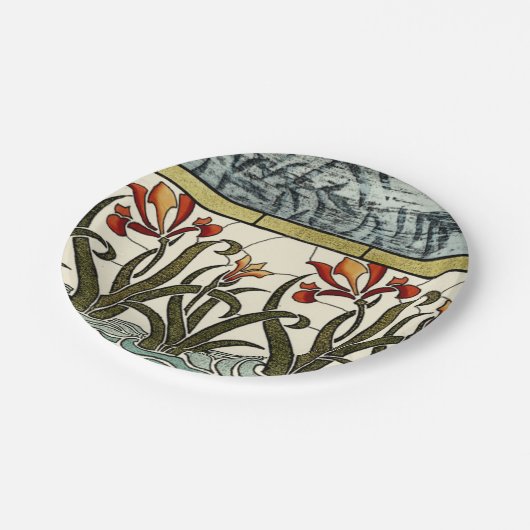 Blume aus festem Glas an der Grenze zu Tan Pappteller (Schrägansicht)