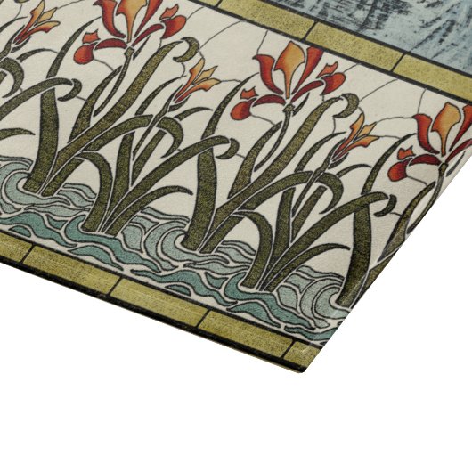 Blume aus festem Glas an der Grenze zu Tan Schneidebrett (Ecke)