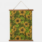 Blume aus gelbem Hibiskus an Wandteppichen Wandteppich Mit Holzrahmen (Vorderseite)