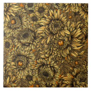 Blume aus gelber Chrysanthemen und Orangenkäfer Fliese