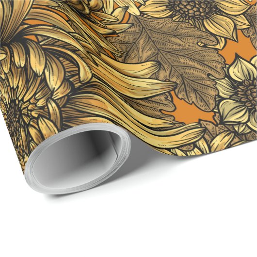 Blume aus gelber Chrysanthemen und Orangenkäfer Geschenkpapier (Rolleneckpunkt)