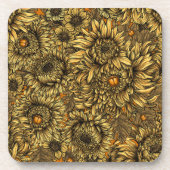 Blume aus gelber Chrysanthemen und Orangenkäfer Getränkeuntersetzer (Vorderseite)