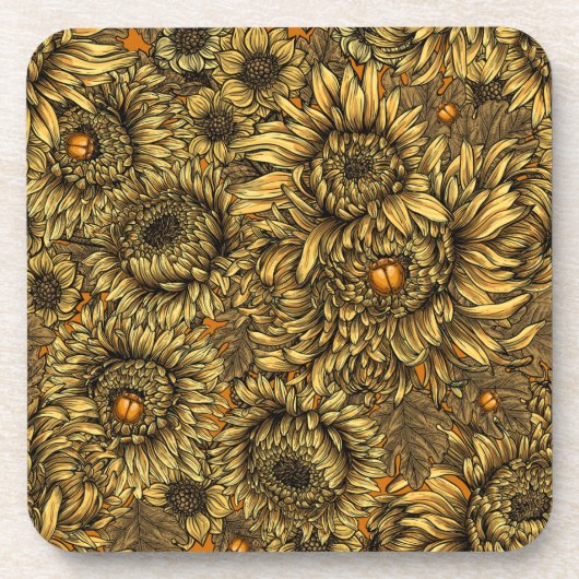 Blume aus gelber Chrysanthemen und Orangenkäfer Getränkeuntersetzer (Vorderseite)