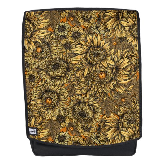 Blume aus gelber Chrysanthemen und Orangenkäfer Rucksack (Vorderseite)