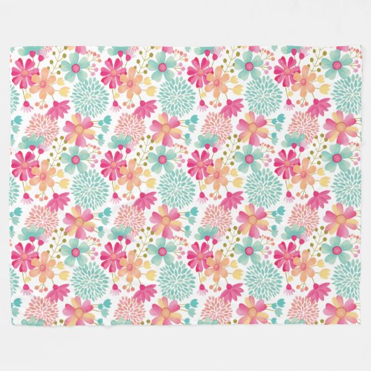 Blume aus gestrichenem Garten Rosa Türkisfarbene P Fleecedecke (Vorderseite (Horizontal))