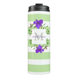 Blume aus gestrichenem Violett mit Monogramm und S Thermosbecher