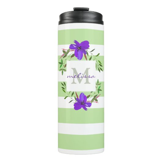 Blume aus gestrichenem Violett mit Monogramm und S Thermosbecher (Vorderseite)