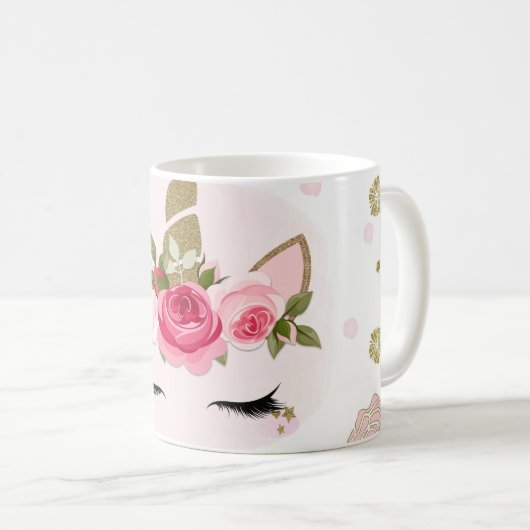 Blume aus Gold und Rosa bläst trendy Niedlich Kaffeetasse (VorderseiteRechts)