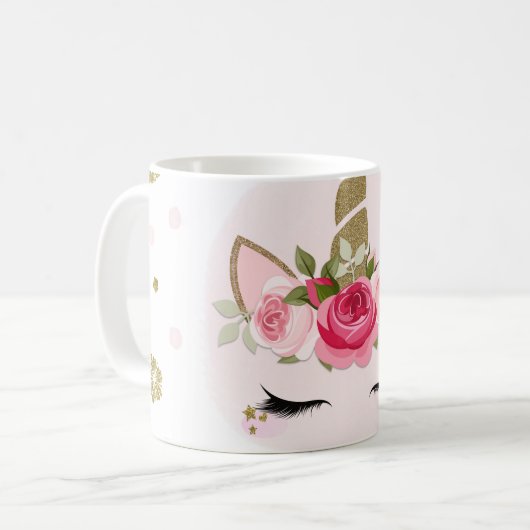 Blume aus Gold und Rosa bläst trendy Niedlich Kaffeetasse (Vorderseite Links)