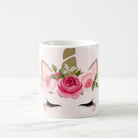 Blume aus Gold und Rosa bläst trendy Niedlich Kaffeetasse (Mittel)