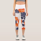 Blume aus handgefertigten Frühlingstoffen, orange Capri Leggings (Vorderseite)