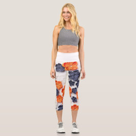 Blume aus handgefertigten Frühlingstoffen, orange  Capri Leggings