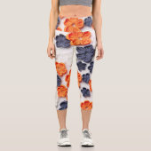 Blume aus handgefertigten Frühlingstoffen, orange Capri Leggings (Vorderseite)