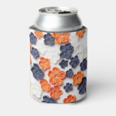 Blume aus handgefertigten Frühlingstoffen, orange Dosenkühler (Kanne Rückseite)