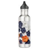 Blume aus handgefertigten Frühlingstoffen, orange Edelstahlflasche (Rechts)