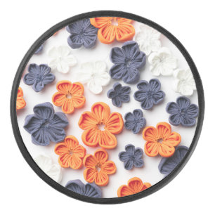 Blume aus handgefertigten Frühlingstoffen, orange  Eishockey Puck