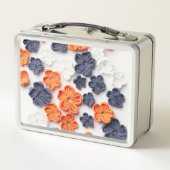 Blume aus handgefertigten Frühlingstoffen, orange  Metall Brotdose (Rückseite)