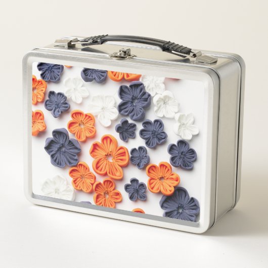 Blume aus handgefertigten Frühlingstoffen, orange  Metall Brotdose (Vorderseite)