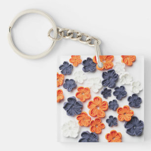 Blume aus handgefertigten Frühlingstoffen, orange  Schlüsselanhänger