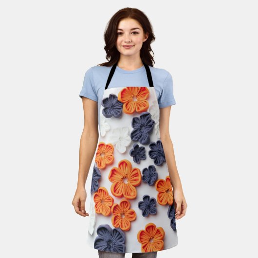 Blume aus handgefertigten Frühlingstoffen, orange Schürze (Getragen)