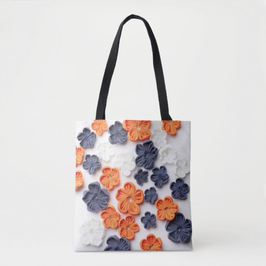 Blume aus handgefertigten Frühlingstoffen, orange Tasche (Vorderseite)