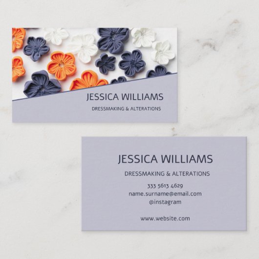 Blume aus handgefertigten Frühlingstoffen, orange  Visitenkarte (Vorne/Hinten)