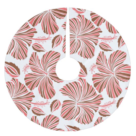 Blume aus hawaiianischem Hibiskus: brauner tropisc Polyester Weihnachtsbaumdecke (Vorderseite)