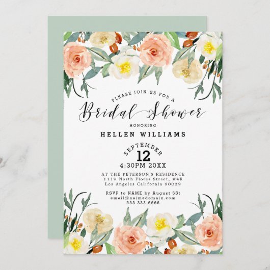 Blume aus hellpfirsichfarbenem und weißem Garten Einladung (Vorne/Hinten)