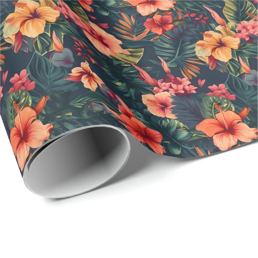 Blume aus Hibiskus, tropisches Blumenmuster Geschenkpapier (Rolleneckpunkt)